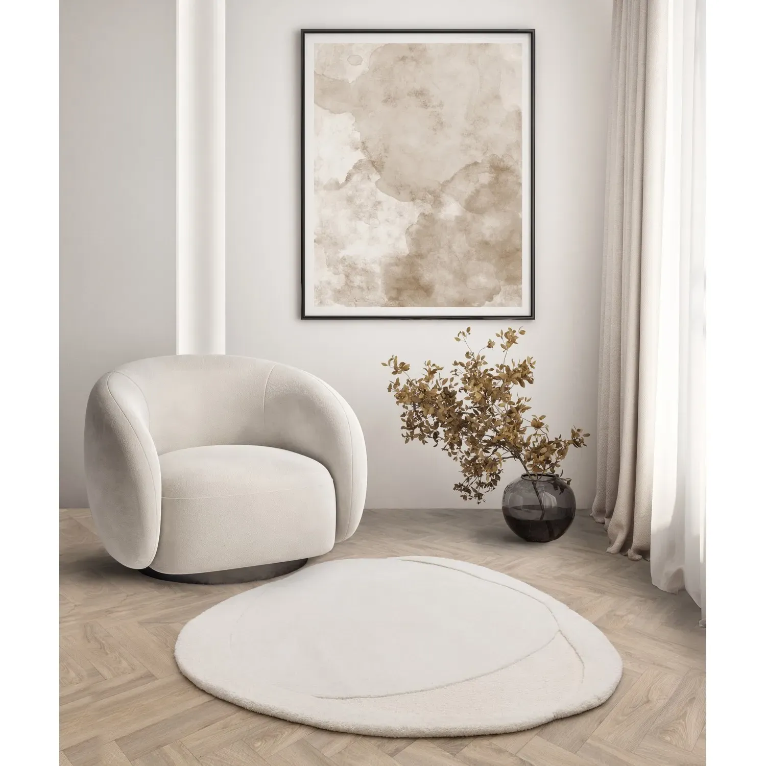 Hand Carved Rug - Cream, New Zealand Wool