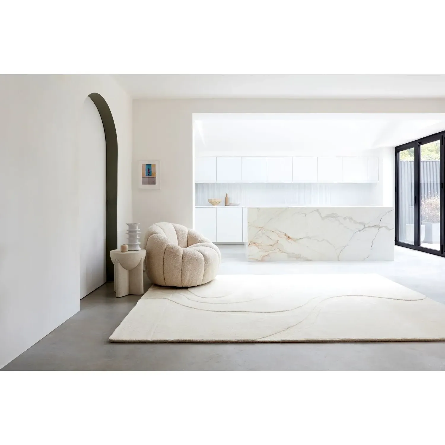 Hand Carved Rug - Cream, New Zealand Wool