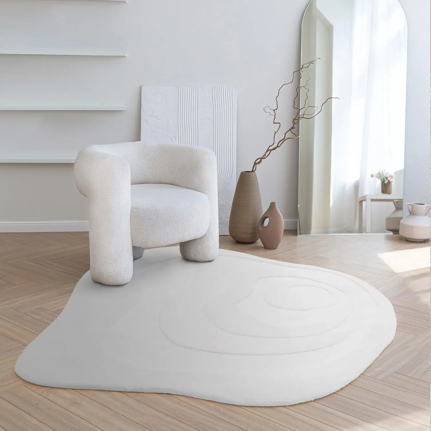 Hand Carved Rug - Cream, Wool