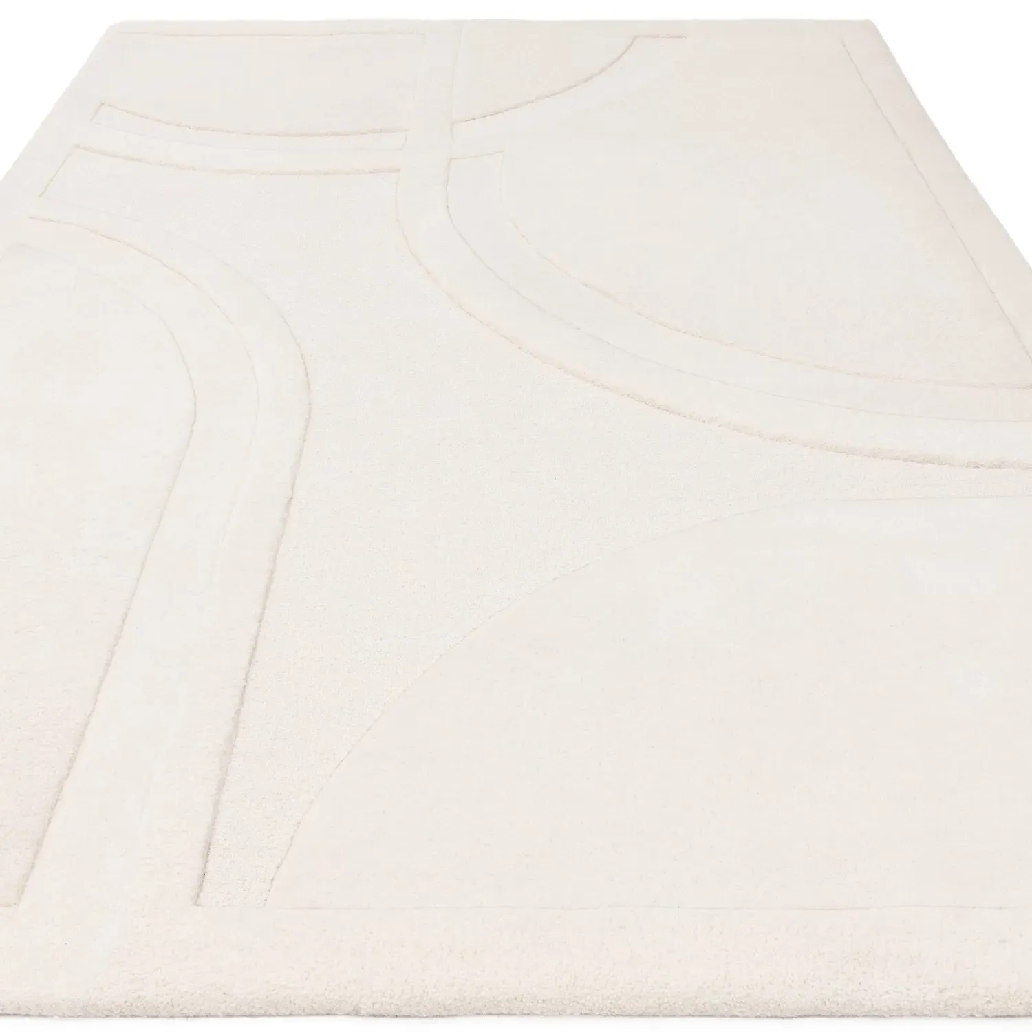 Hand Carved Rug Movement Pattern - Cream, Wool