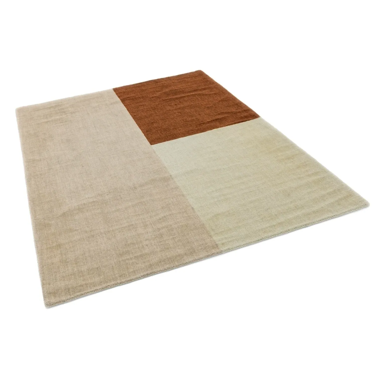 Hand Woven Rug with Blocks - Cream, Wool