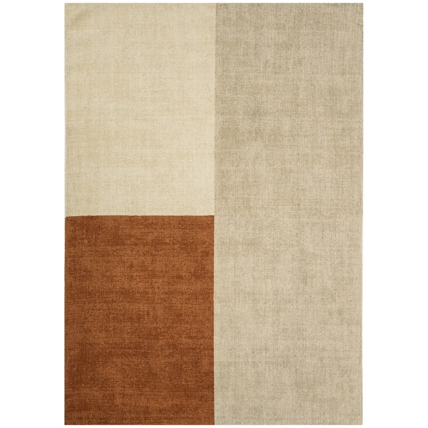 Hand Woven Rug with Blocks - Cream, Wool image
