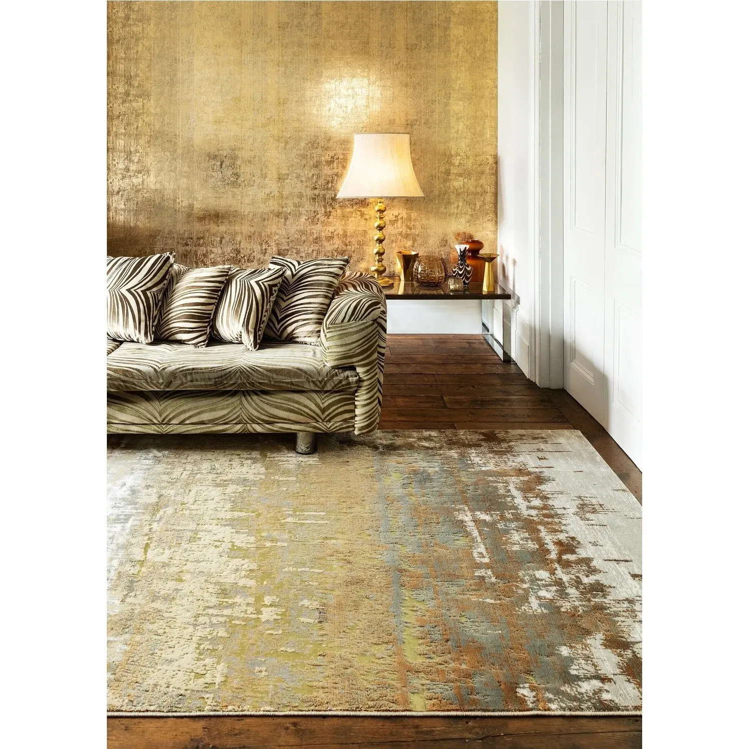 Large Abstract Rug - Beige, Polyester Blend