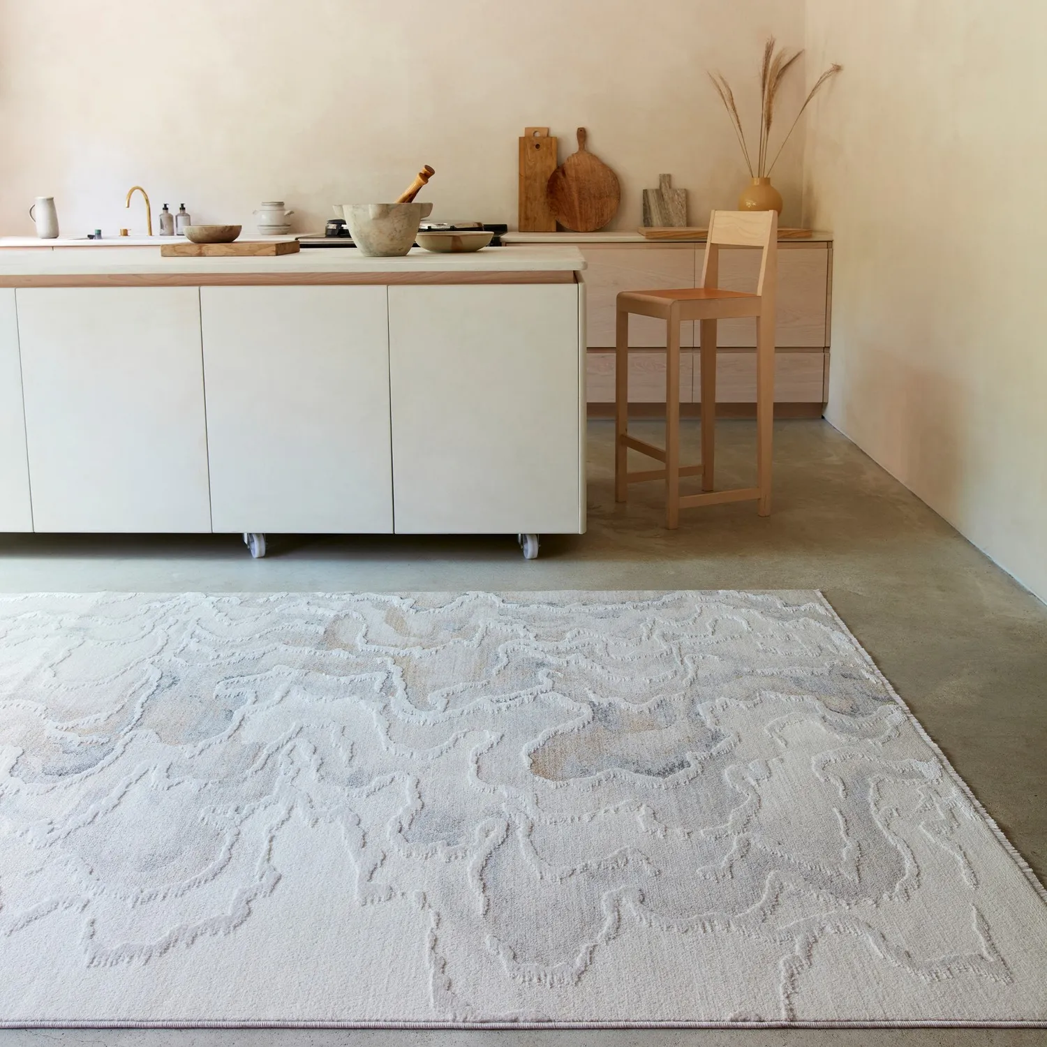 Large Abstract Rug - Cream, Polyester