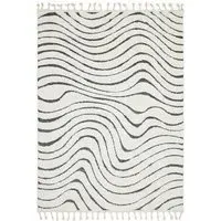 Large Abstract Rug with Fringed Edging - Cream