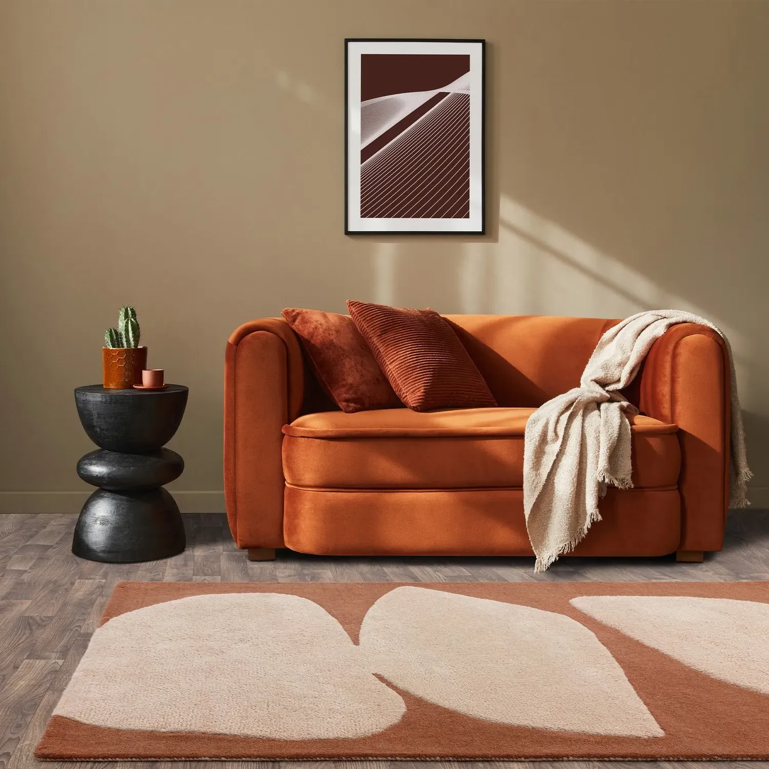 Large Abstract Rug with Sculpted Design - Orange