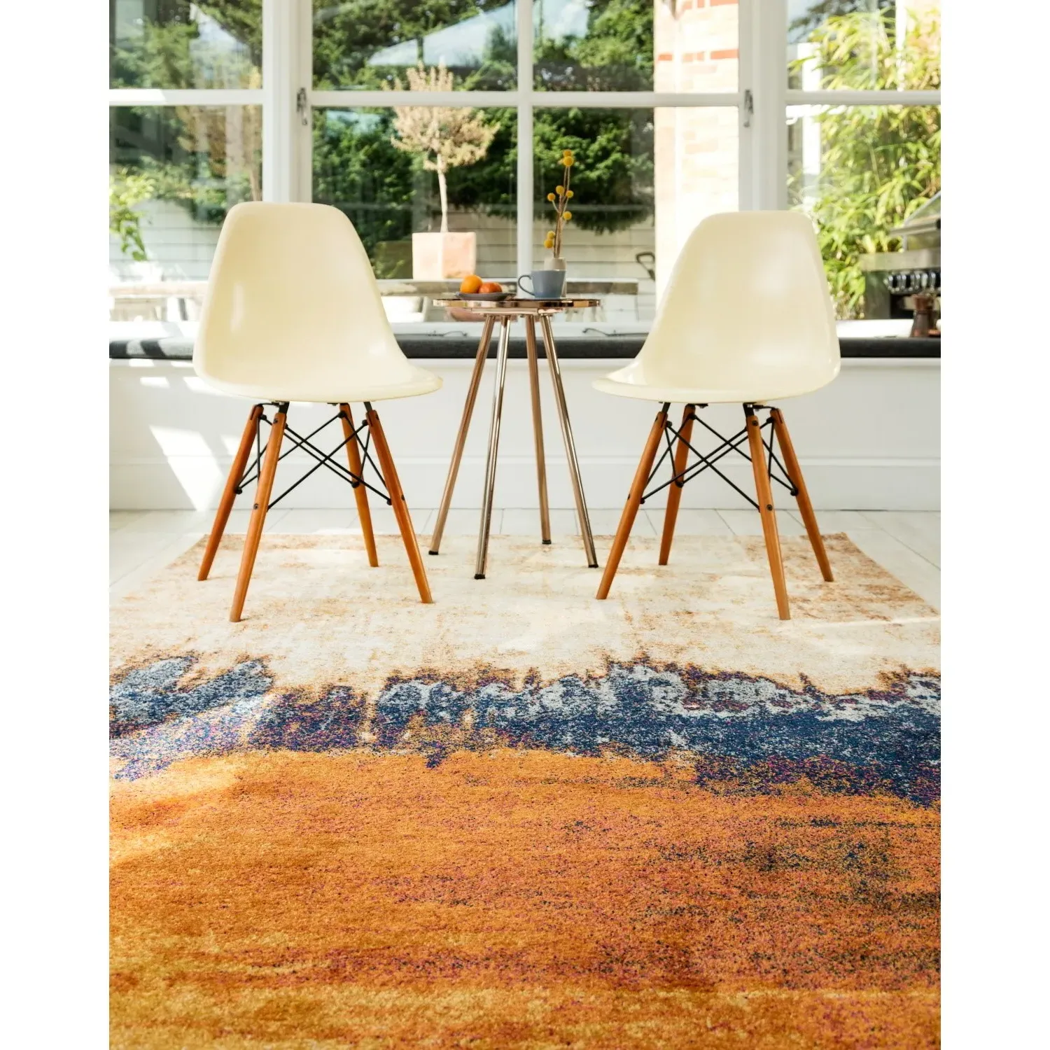 Large Distressed Ombre Rug - Orange, Polypropylene