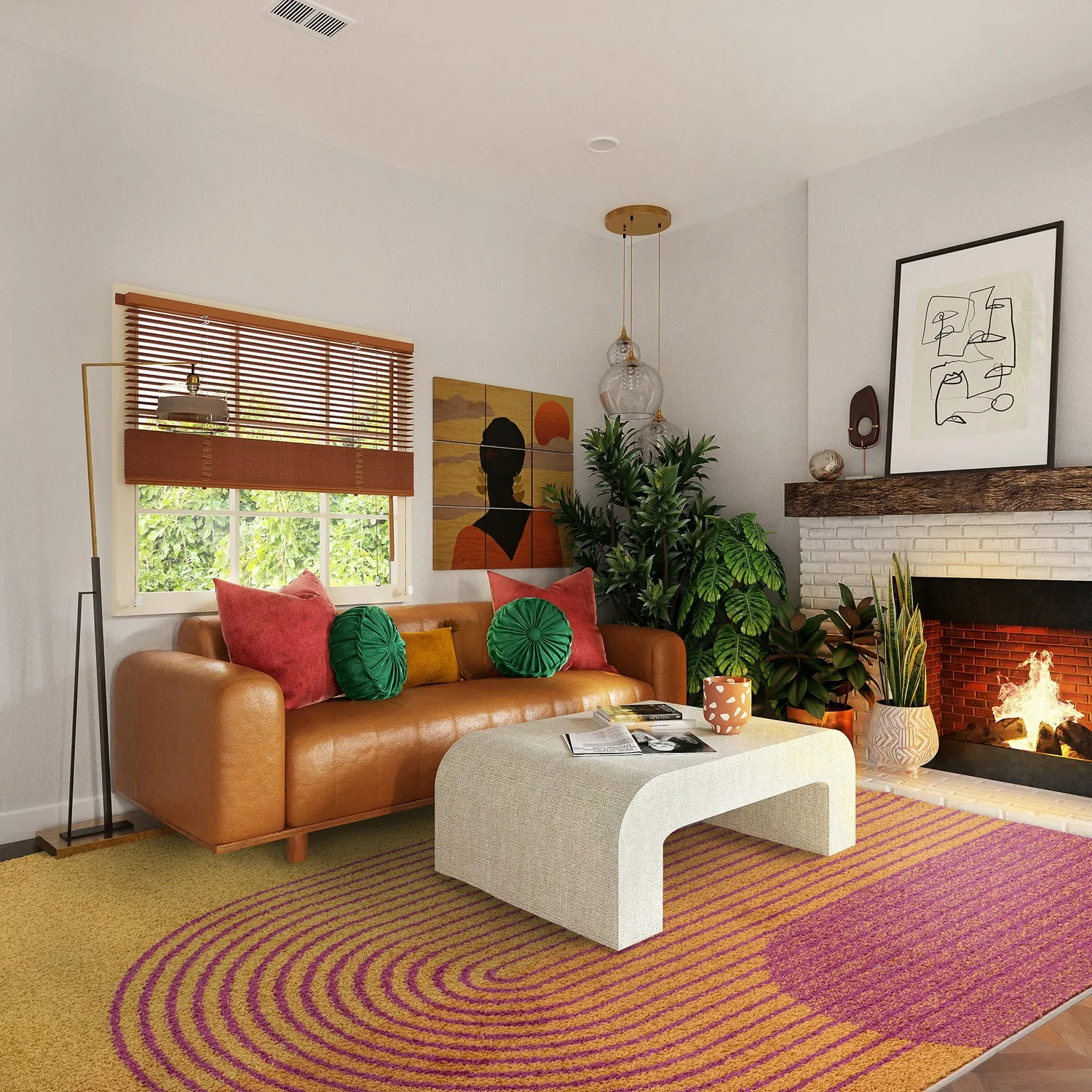 Large Geometric Rug - Orange, Polypropylene