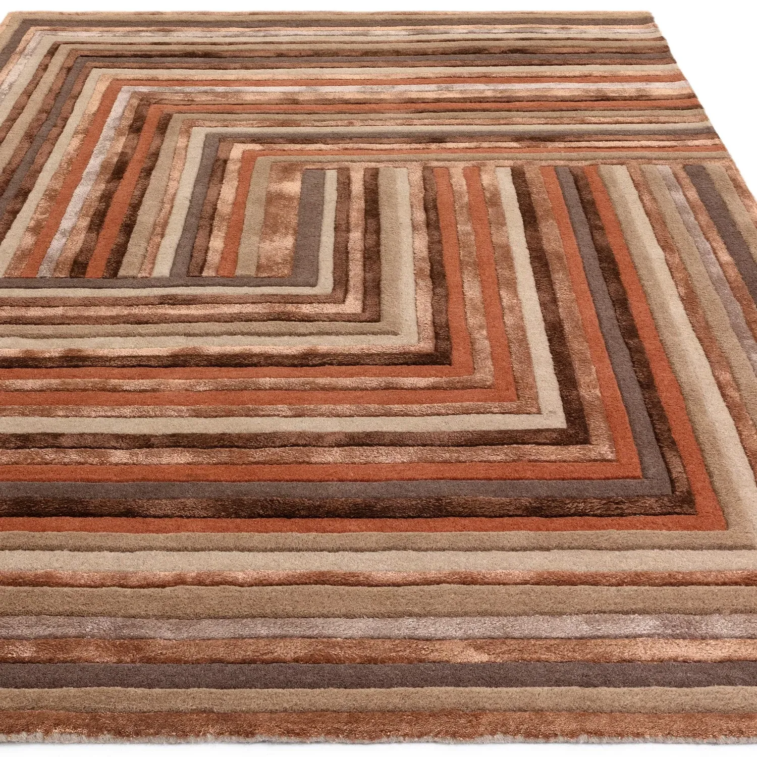 Large Geometric Rug - Orange, Wool Viscose