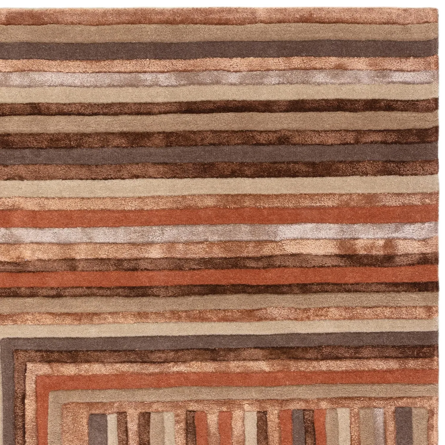 Large Geometric Rug - Orange, Wool Viscose