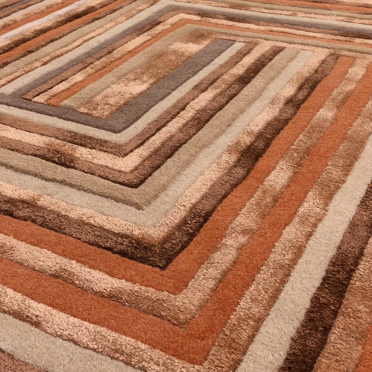 Large Geometric Rug - Orange, Wool Viscose