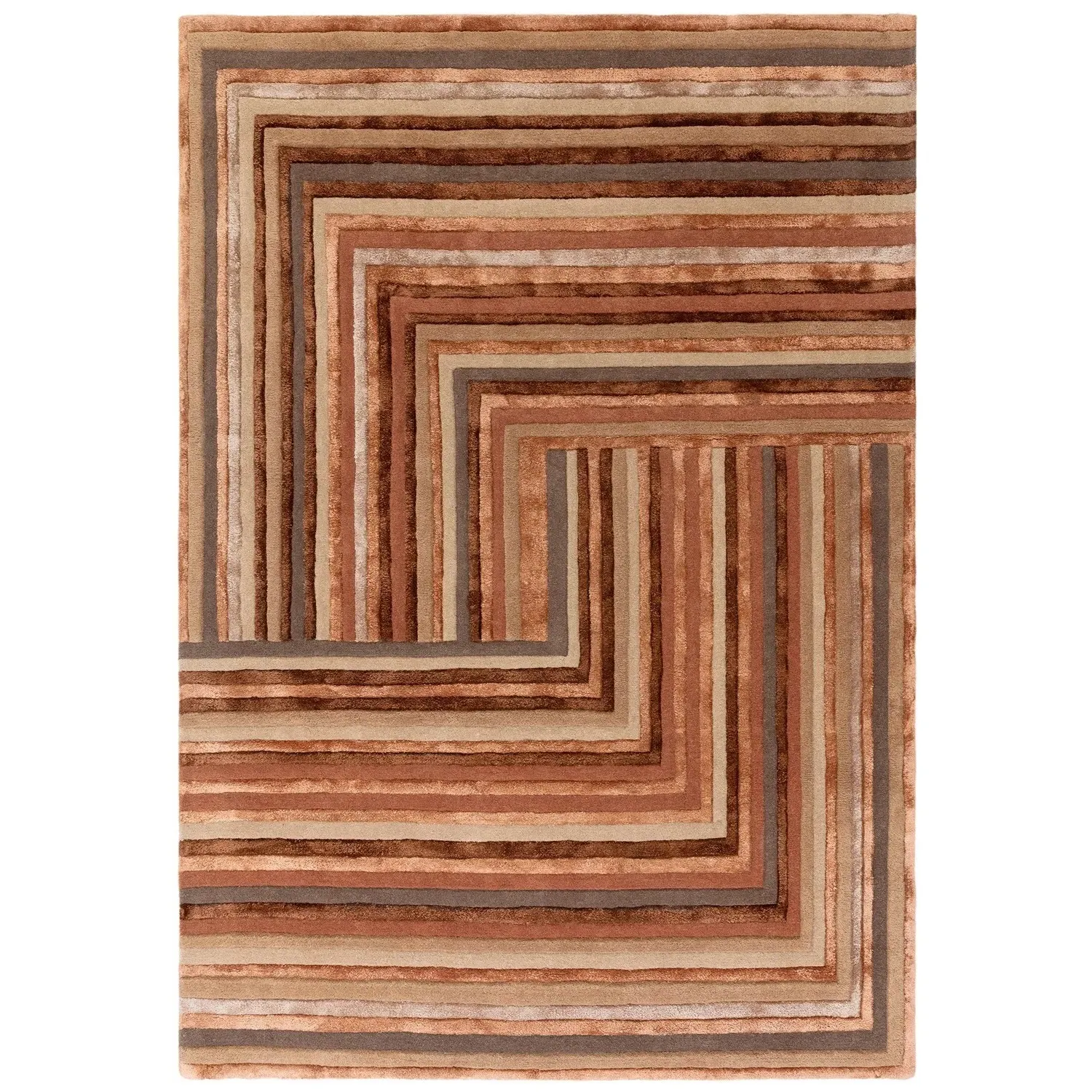 Large Geometric Rug - Orange, Wool Viscose