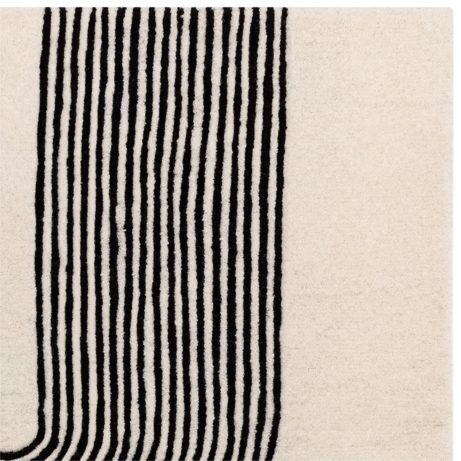 Large Geometric Rug with Abstract Lines - Black, Wool