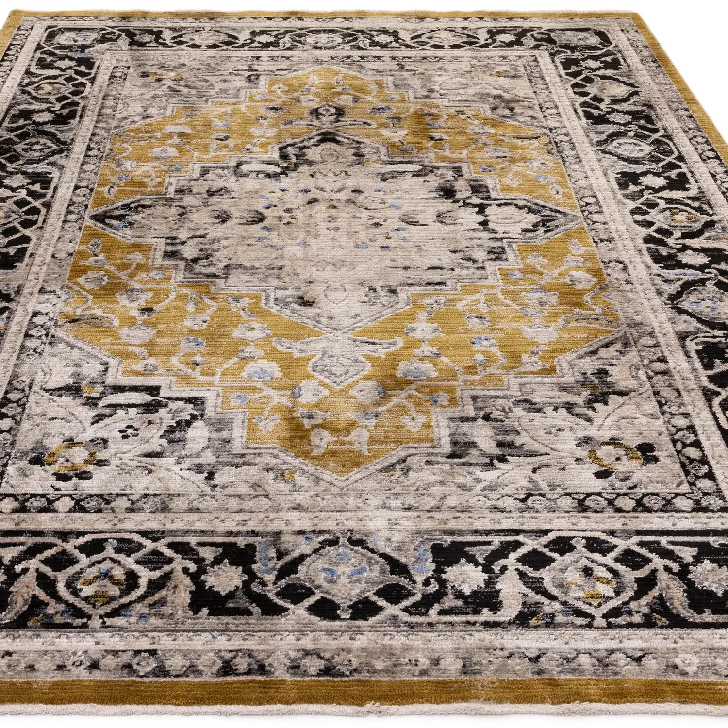Large Persian Medallion Rug - Gold, Polyester