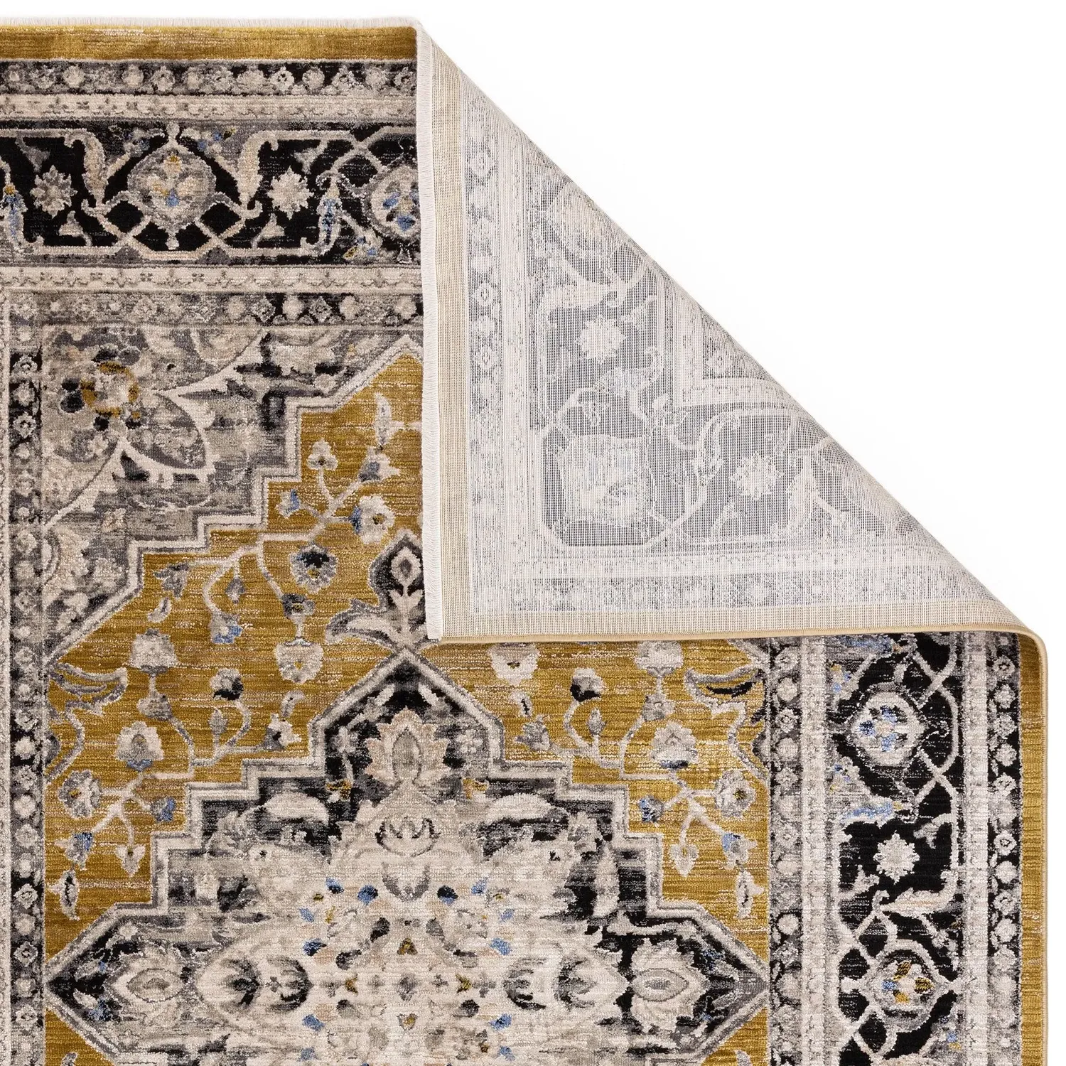 Large Persian Medallion Rug - Gold, Polyester