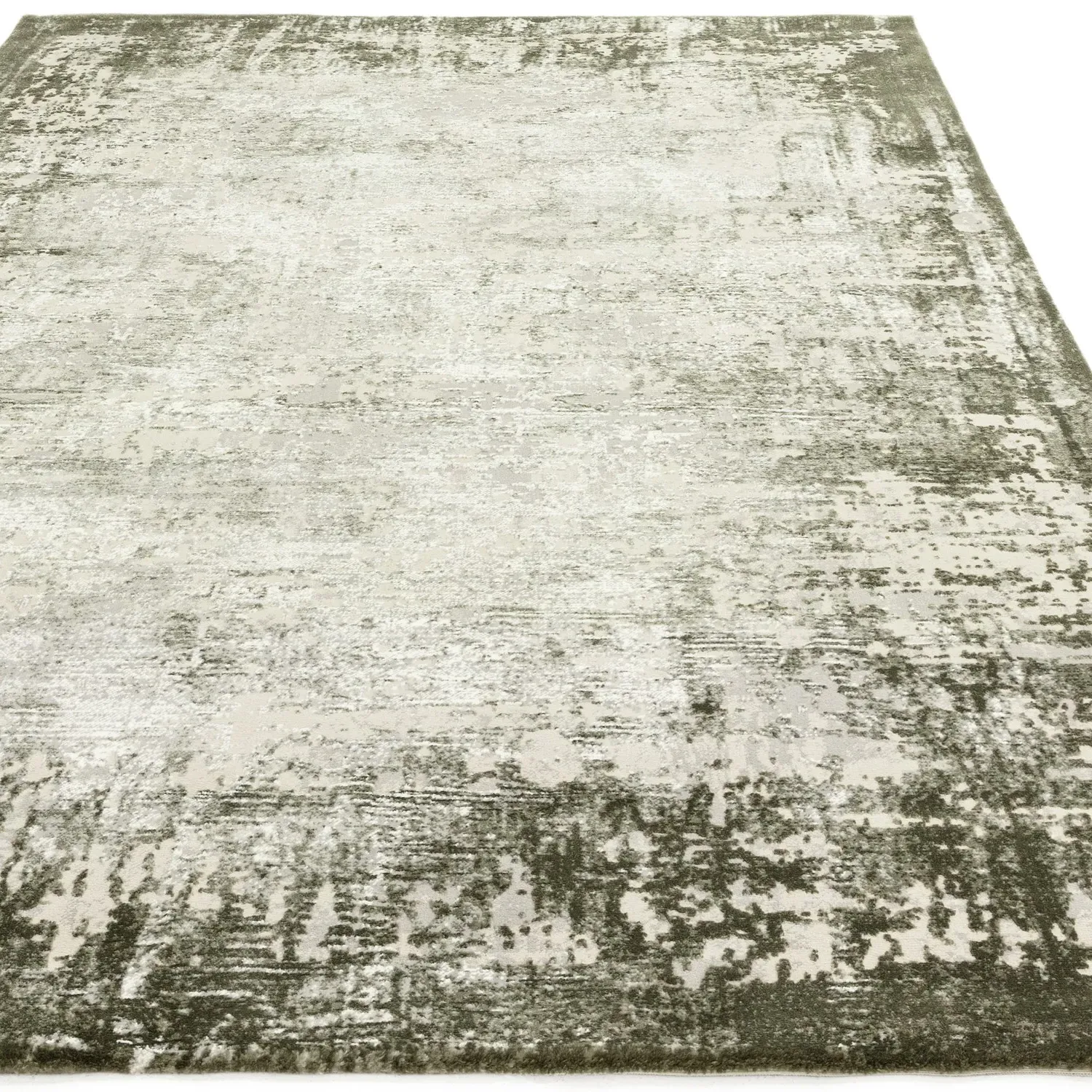 Large Rectangular Rug with Border - Green, Polyester