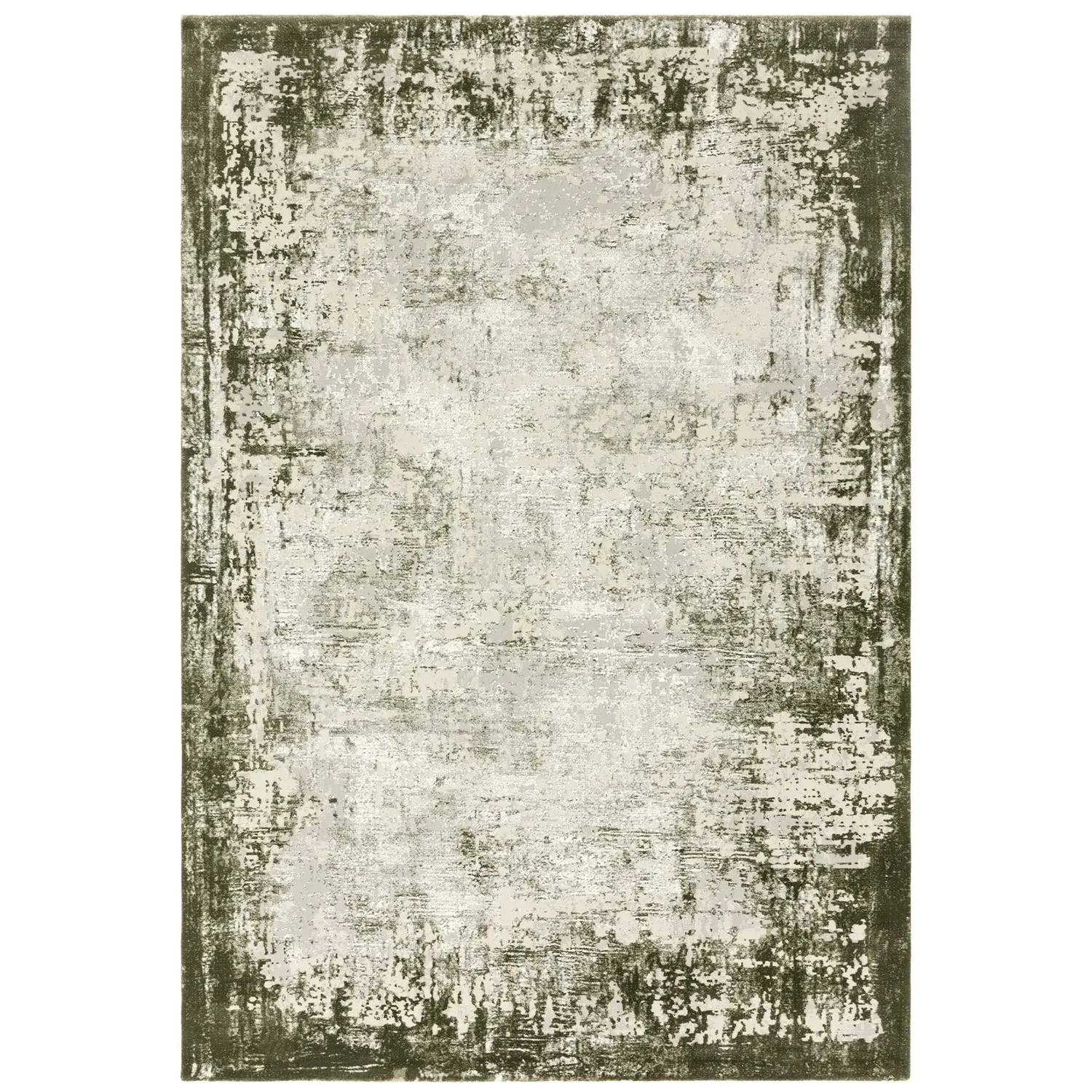 Large Rectangular Rug with Border - Green, Polyester
