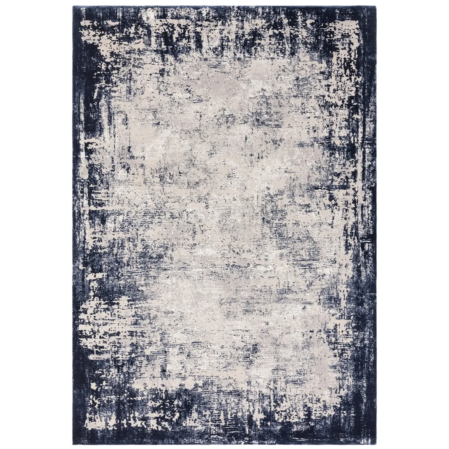 Large Rectangular Rug with Border - Navy, Polyester