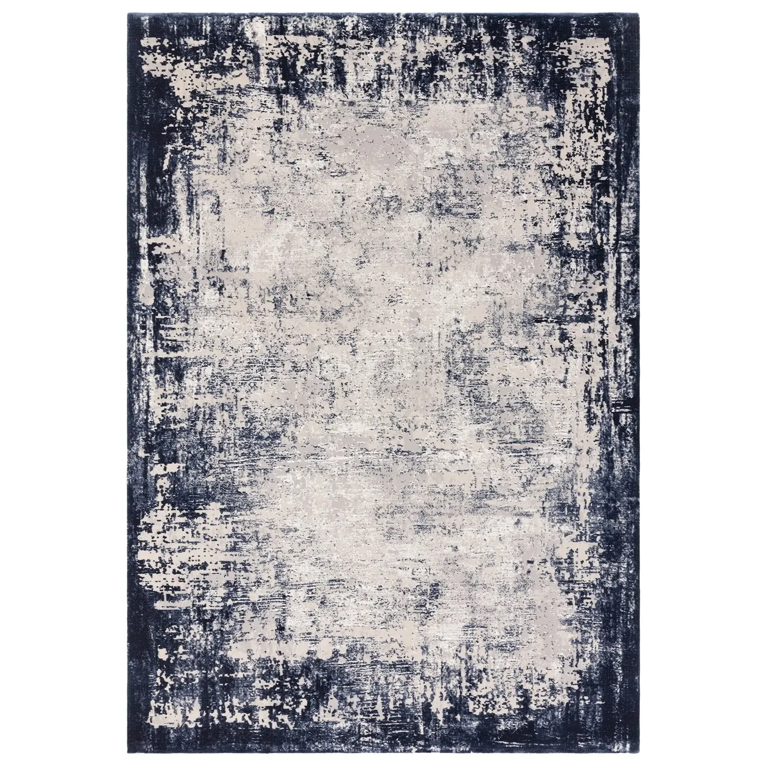 Large Rectangular Rug with Border - Navy, Polyester image
