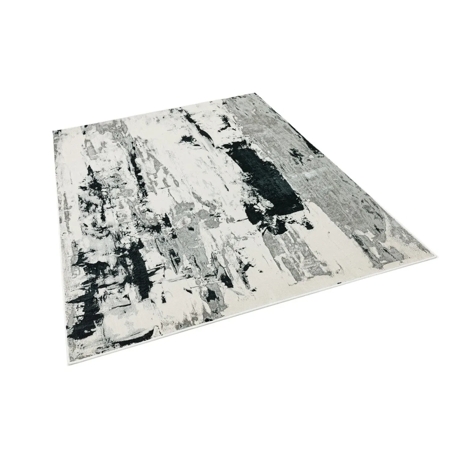 Large Rug with Marble Effect - Black, Polyester
