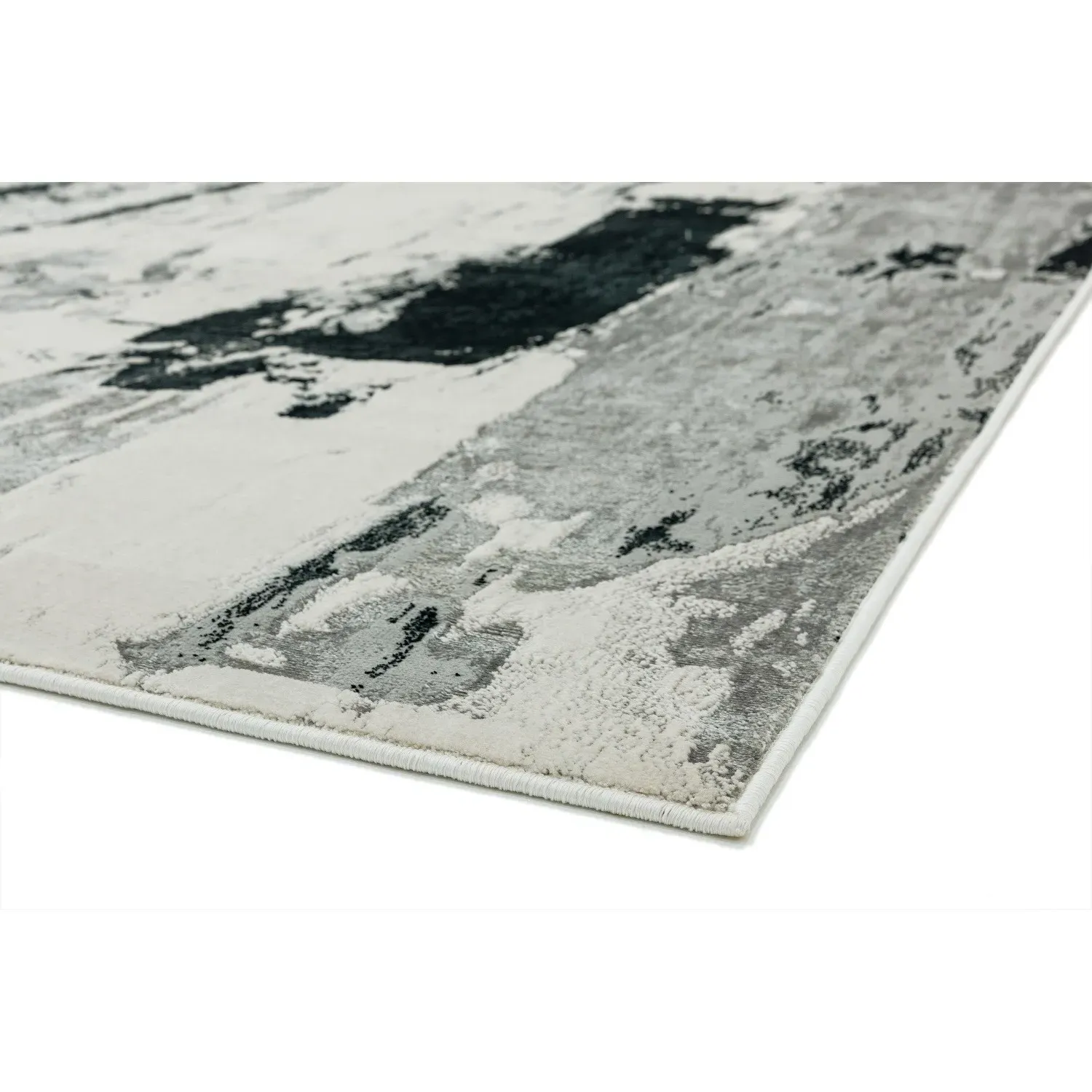 Large Rug with Marble Effect - Black, Polyester