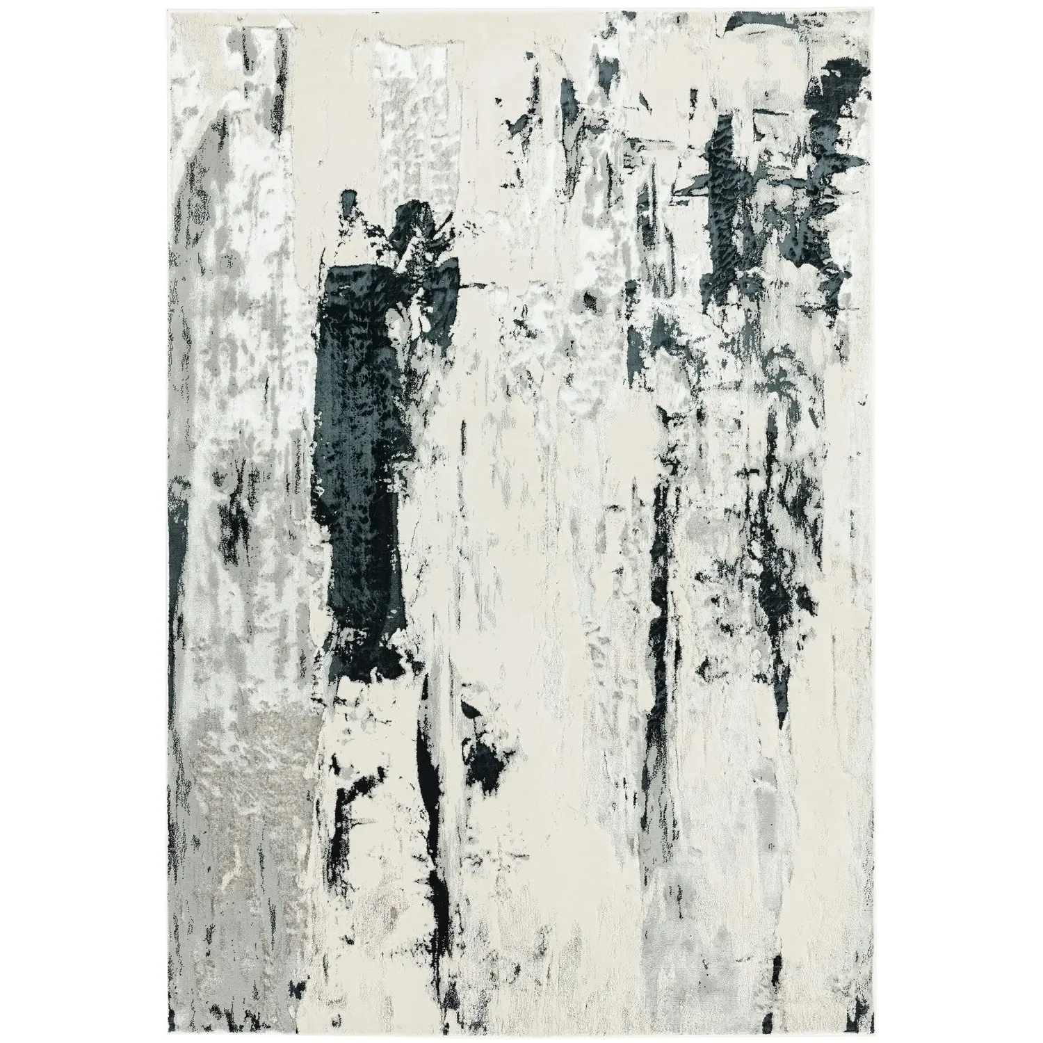 Large Rug with Marble Effect - Black, Polyester