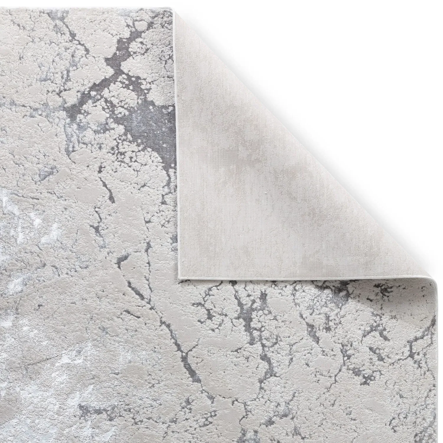 Large Rug with Marble Effect - Silver, Polyester