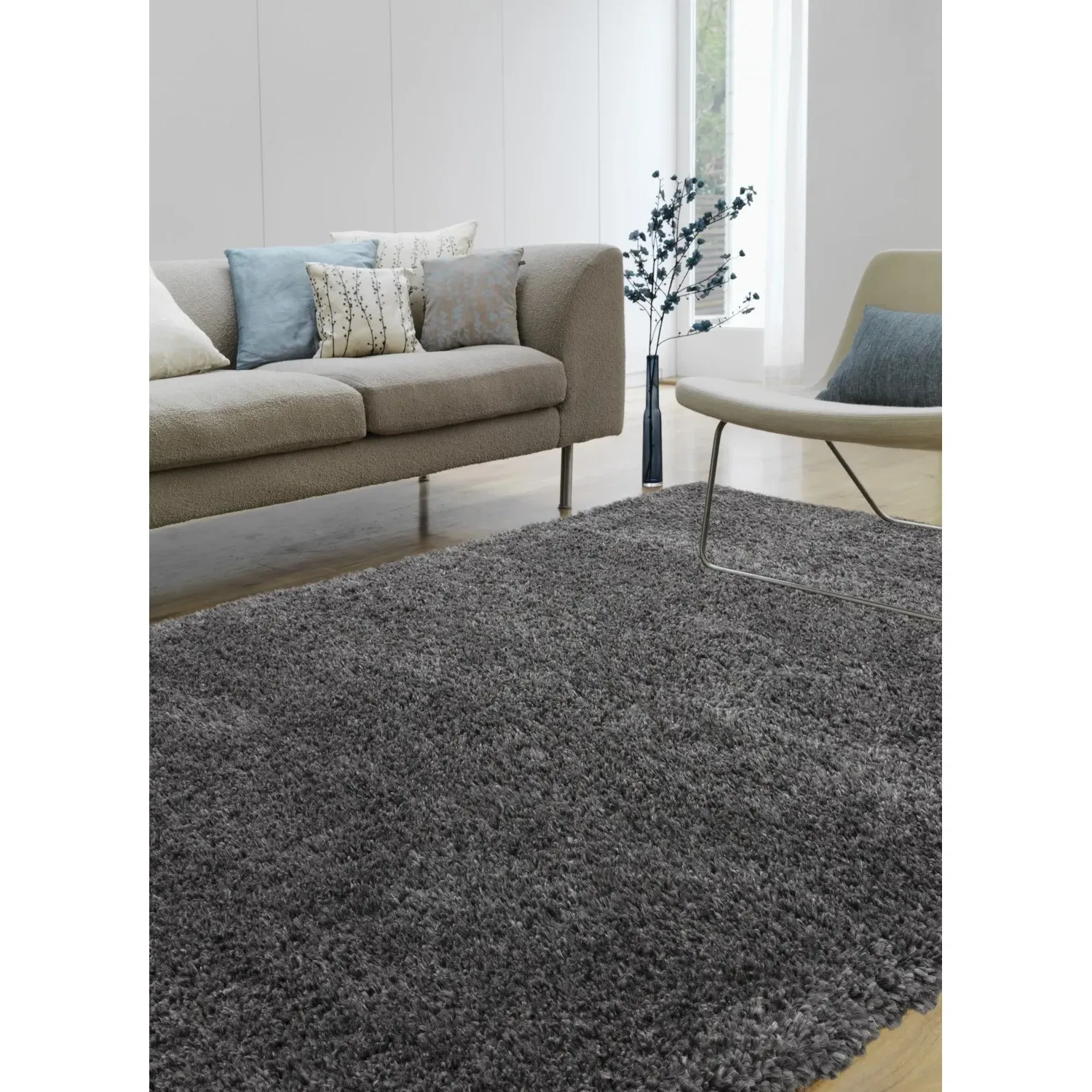 Large Shaggy Rug - Grey, Polypropylene