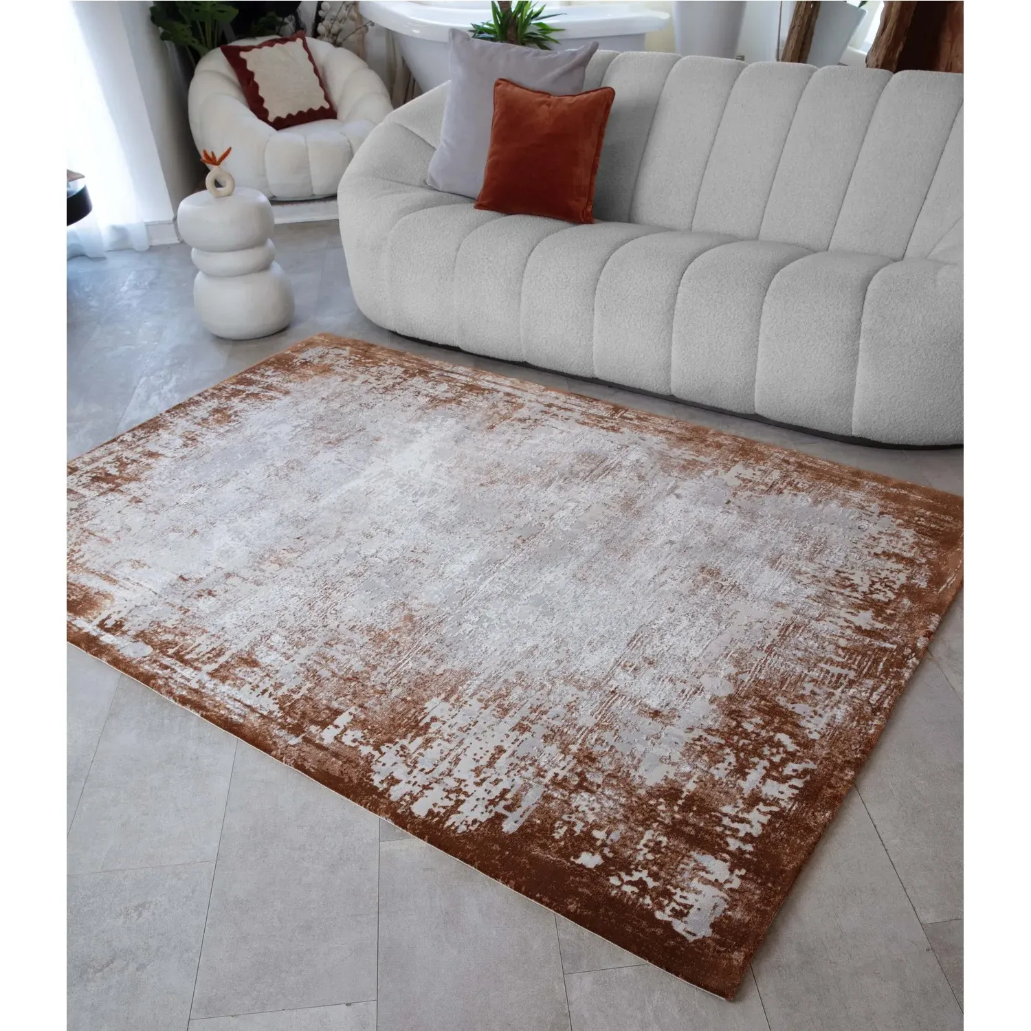 Persian Border Rug - Orange, Polyester