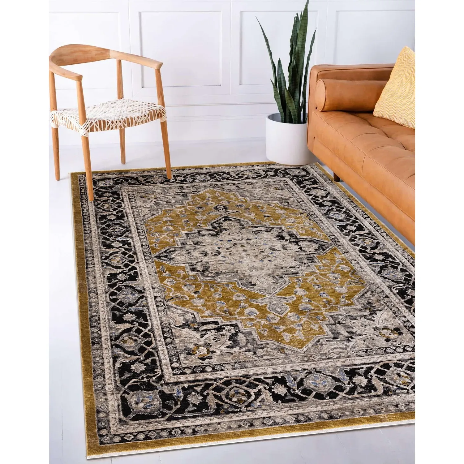 Rectangular Area Rug Medallion - Gold, Polyester