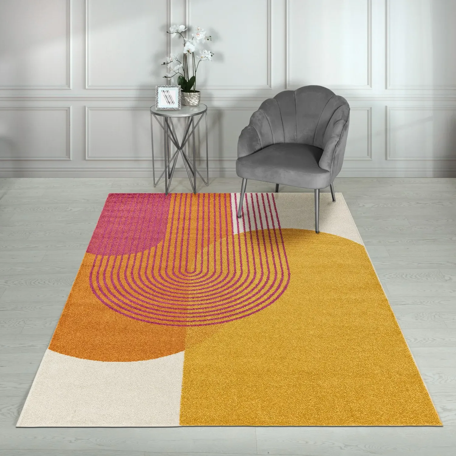 Rectangular Geometric Rug - Orange, Polypropylene