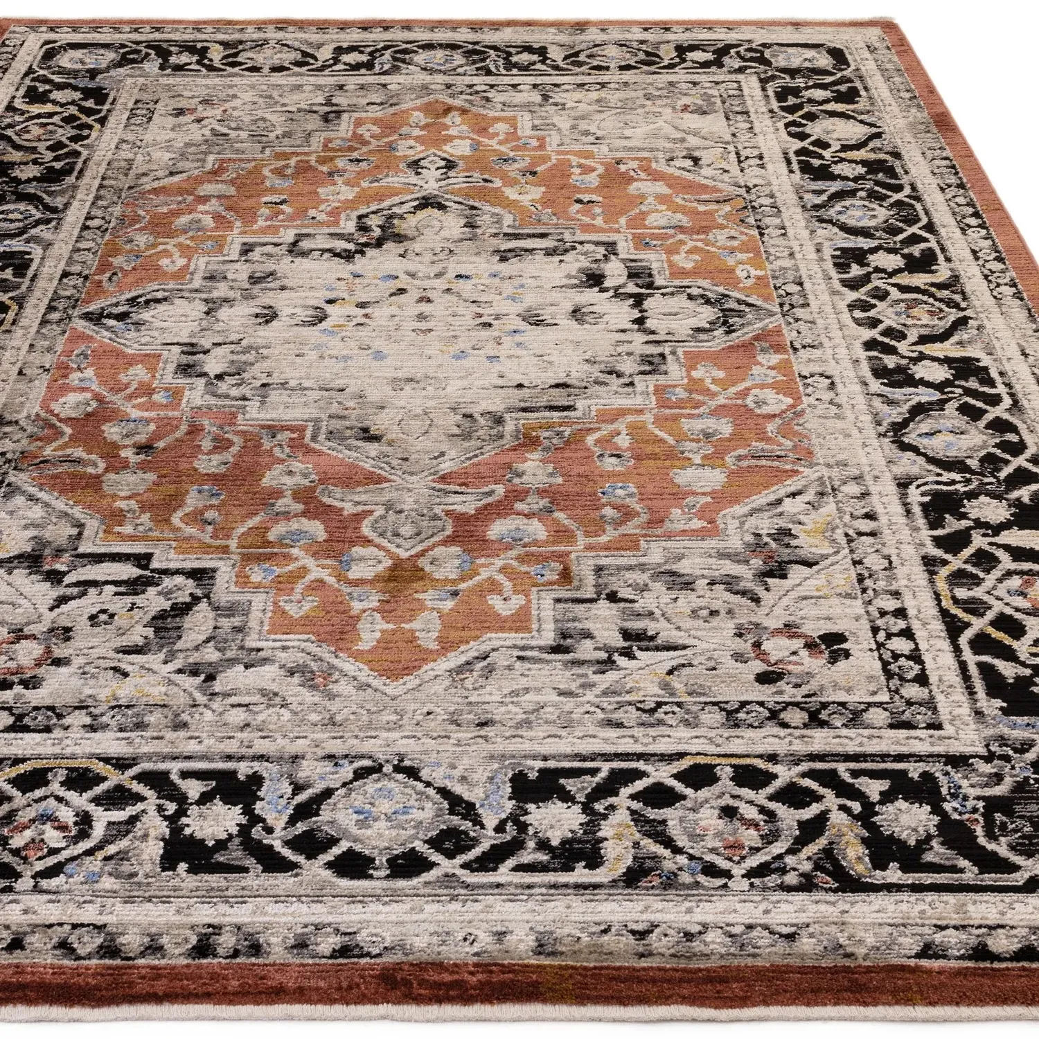 Rectangular Persian Rug with Medallion - Orange