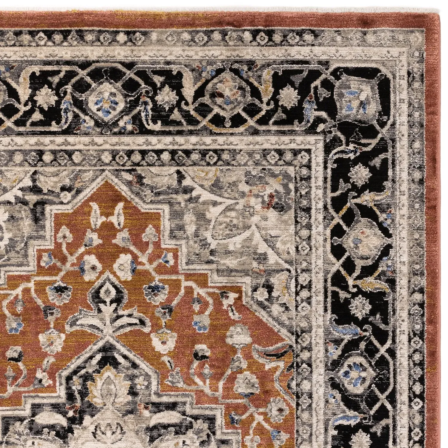 Rectangular Persian Rug with Medallion - Orange