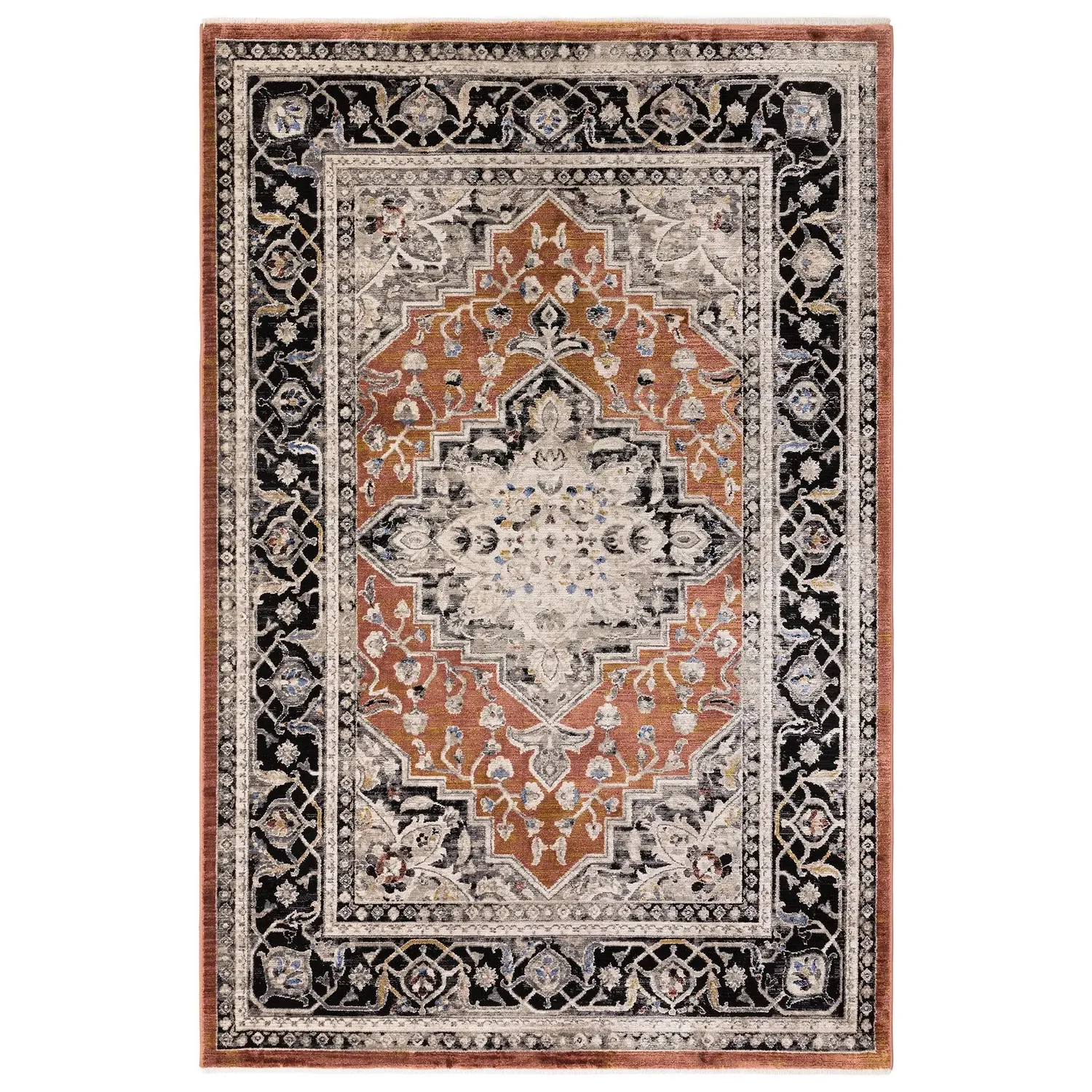 Rectangular Persian Rug with Medallion - Orange