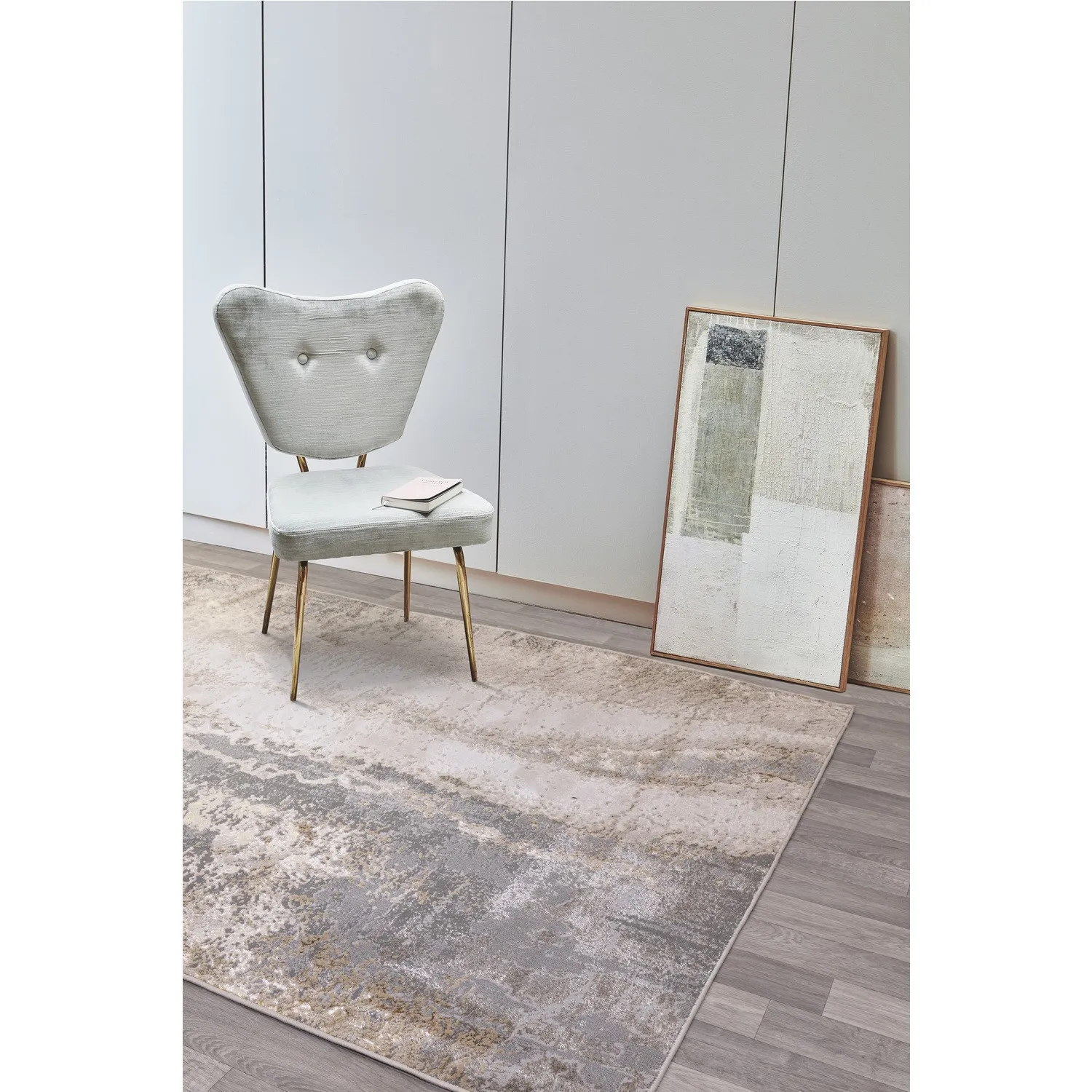Rectangular Rug Abstract Marble - Silver, Polyester