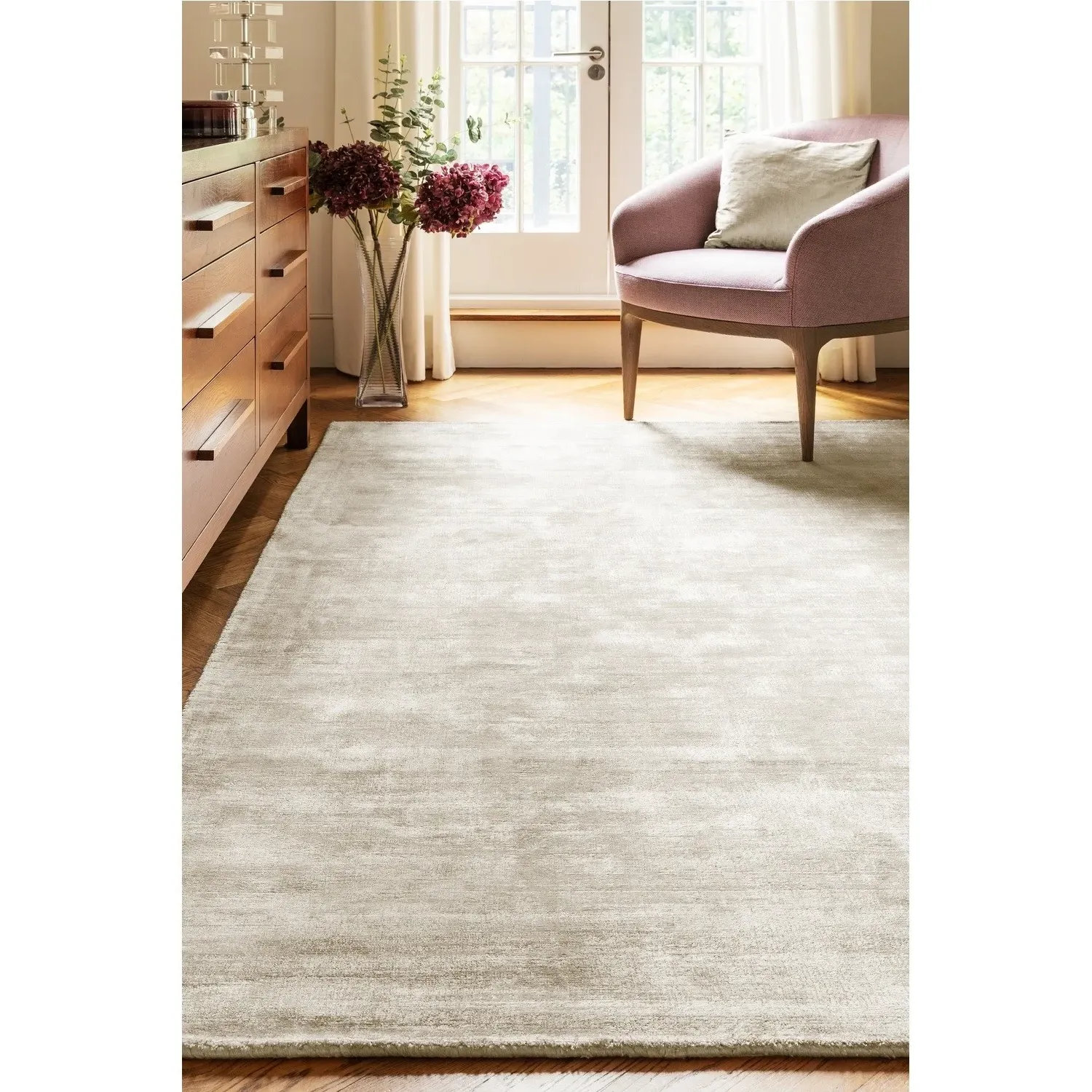 Rectangular Rug Hand-Woven - Beige, Viscose