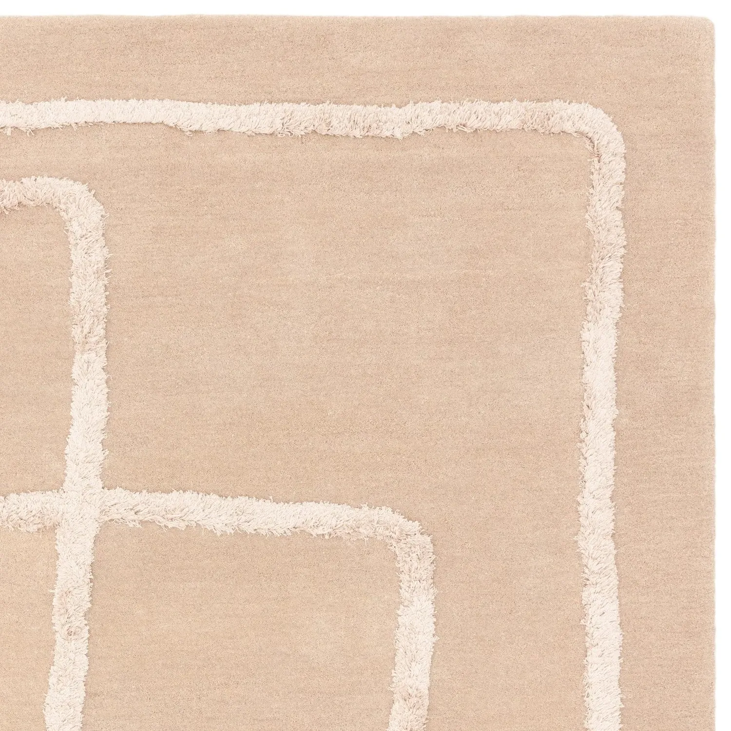 Rectangular Rug with Abstract Lines - Beige, Wool