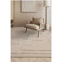 Rectangular Rug with Abstract Lines - Beige, Wool