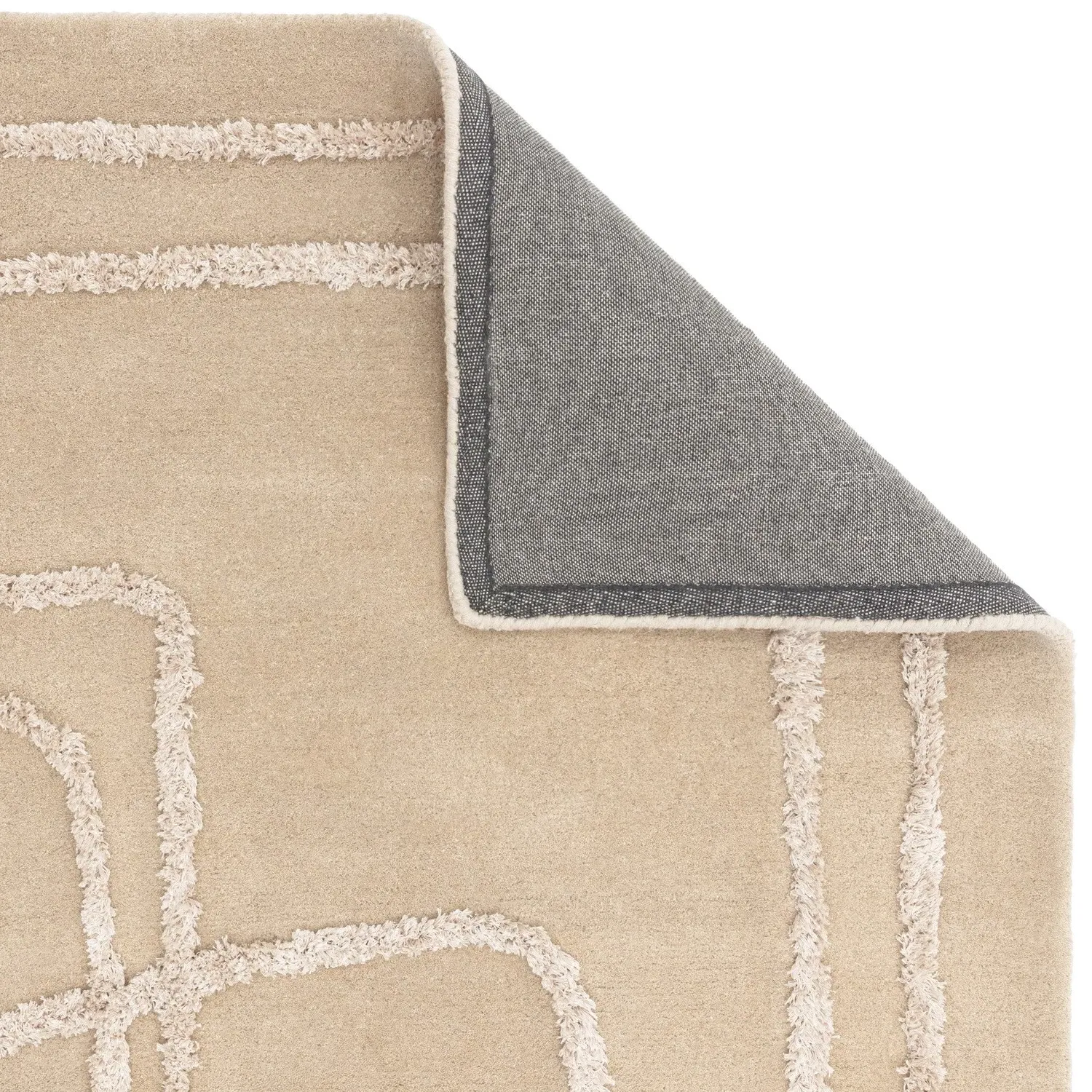 Rectangular Rug with Abstract Lines - Beige, Wool