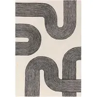 Rectangular Rug with Abstract Lines - Black, Wool