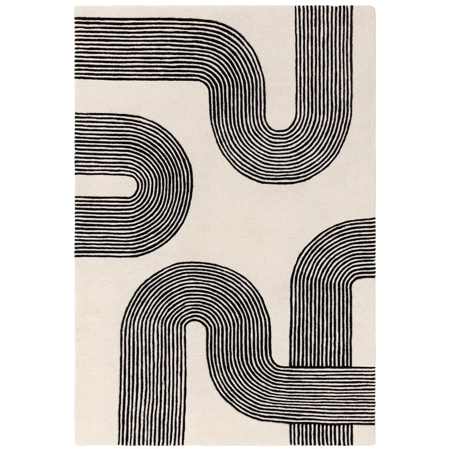 Rectangular Rug with Abstract Lines - Black, Wool image