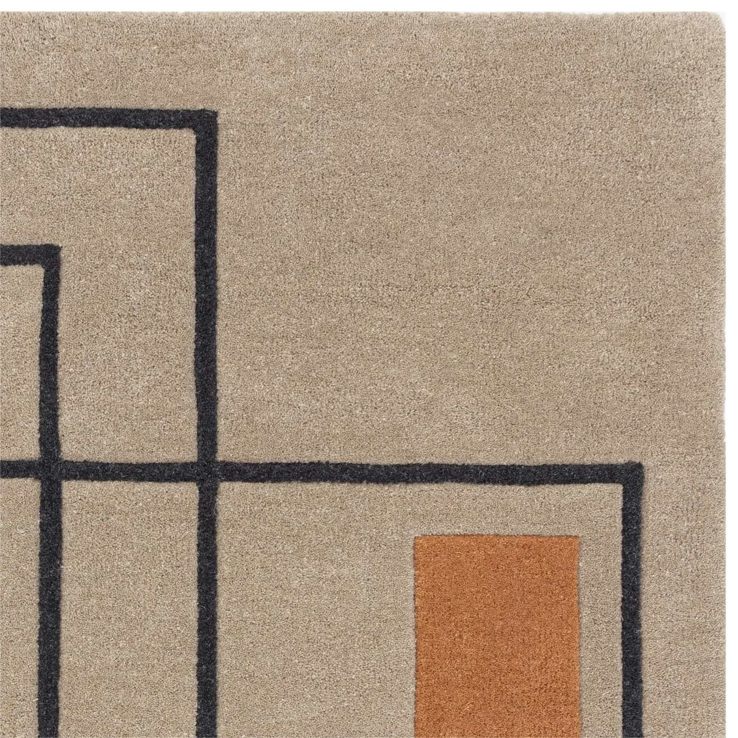 Rectangular Rug with Abstract Lines - Orange, Wool
