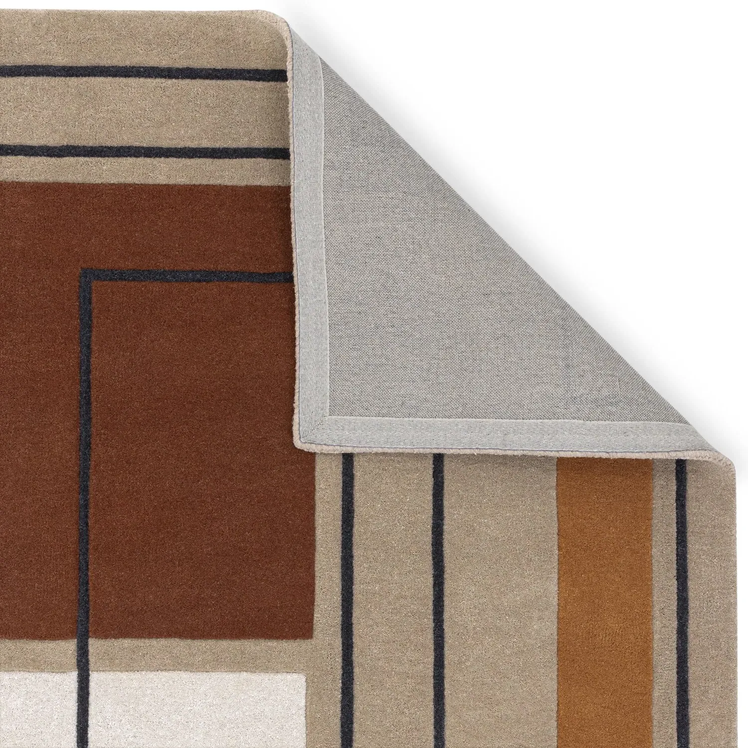 Rectangular Rug with Abstract Lines - Orange, Wool