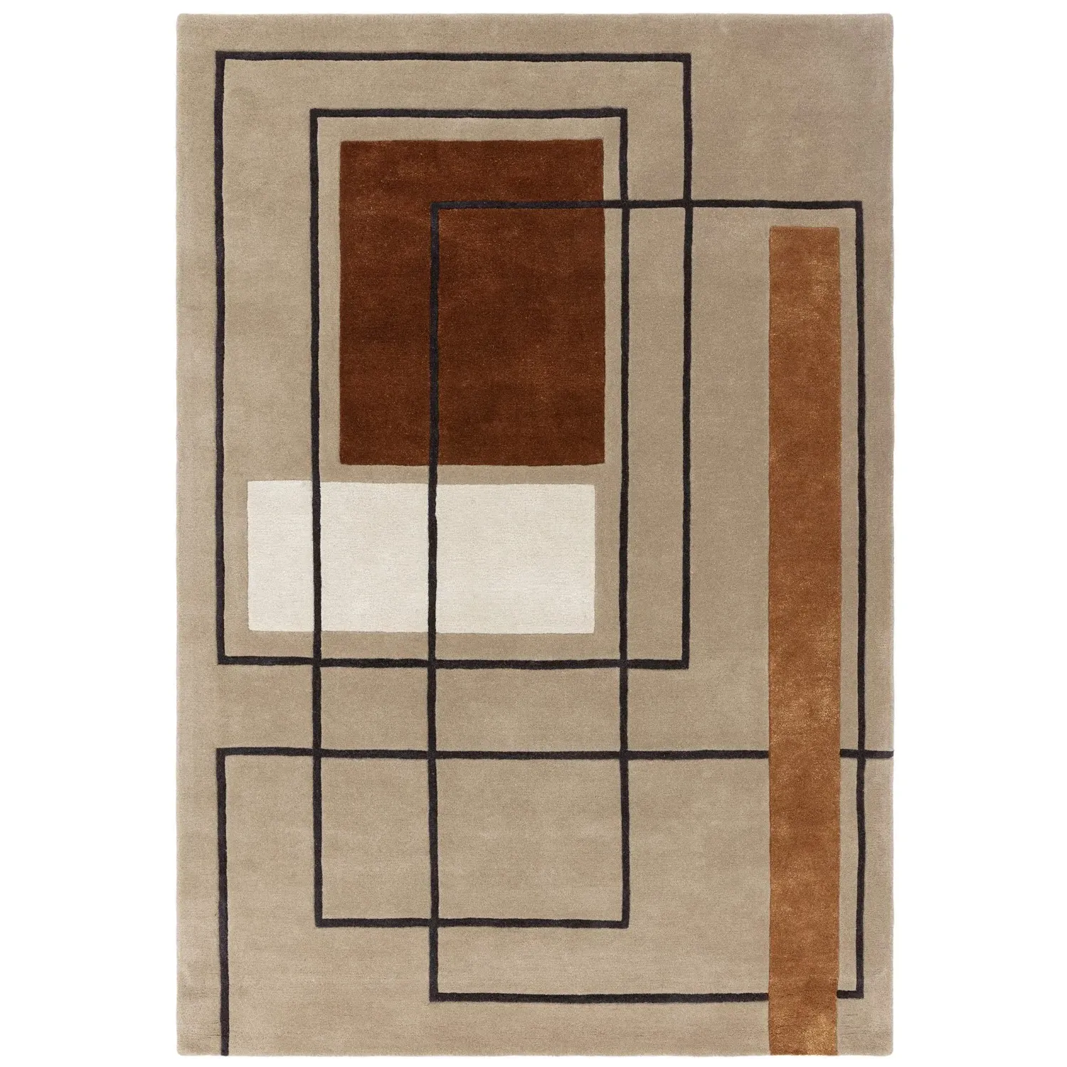 Rectangular Rug with Abstract Lines - Orange, Wool image
