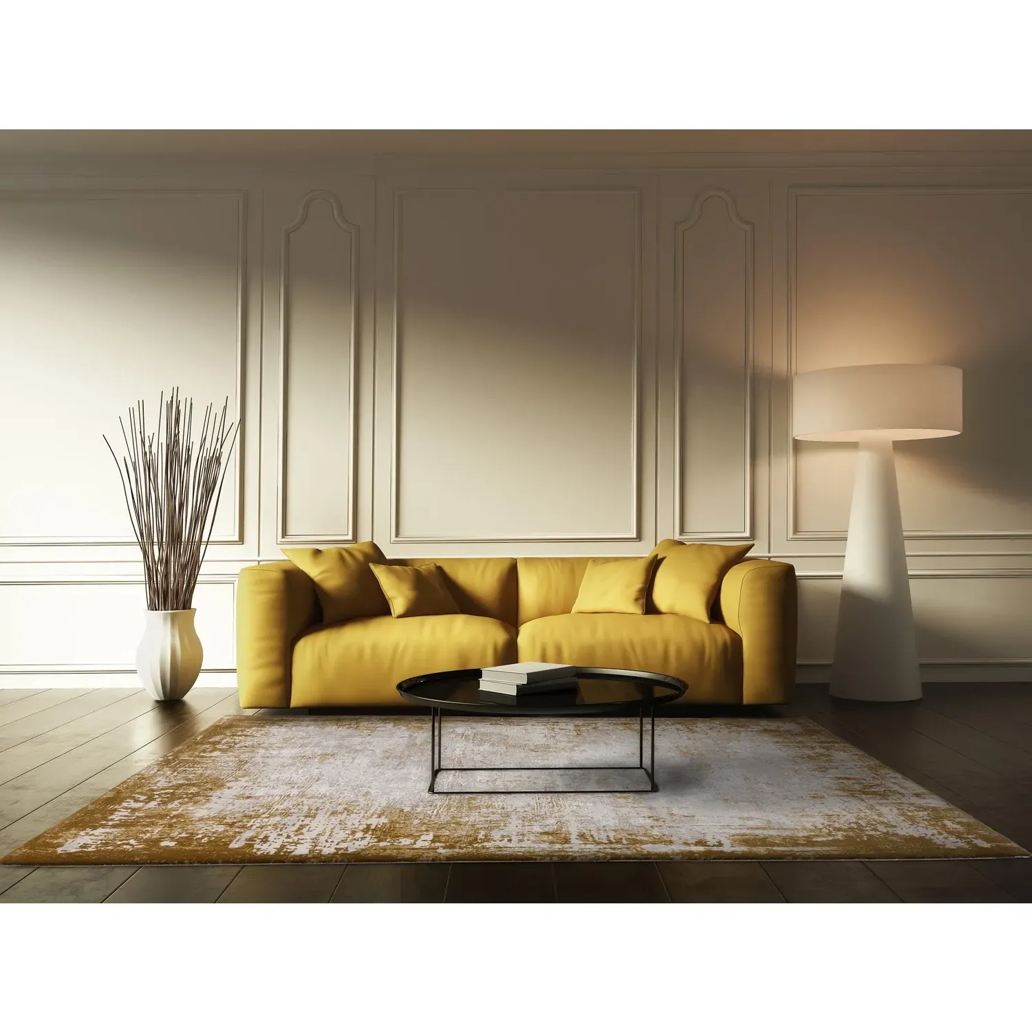 Rectangular Rug with Border - Gold, Polyester