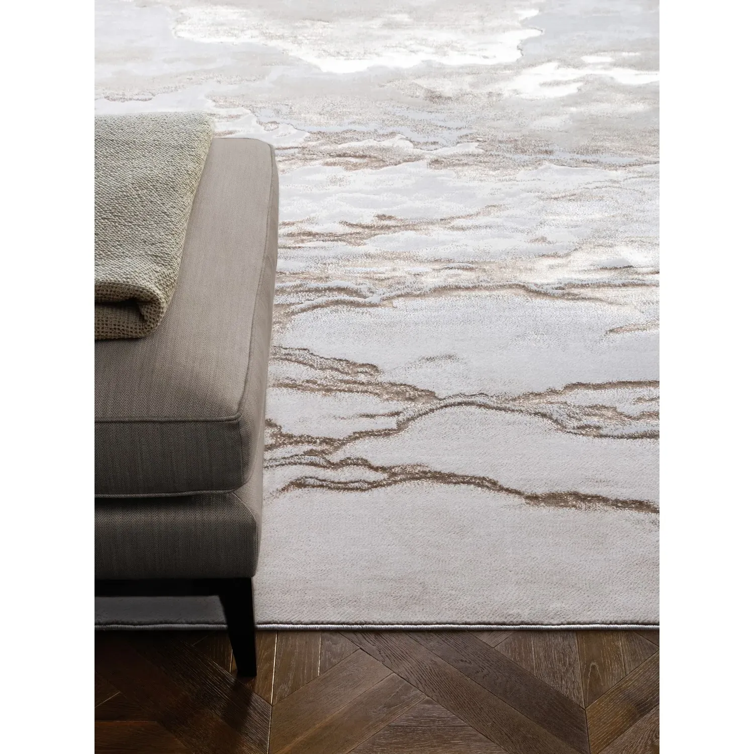 Rug with Marble Effect - Beige, Polyester
