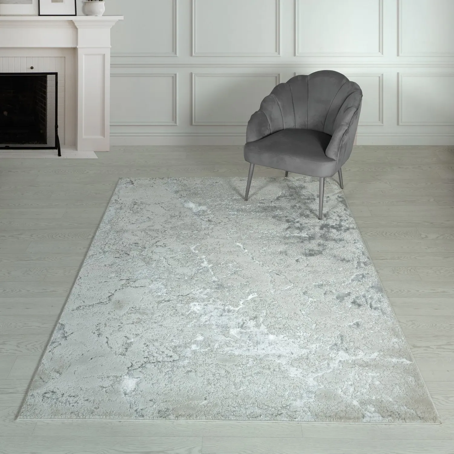 Rug with Marble Effect - Silver, Polyester