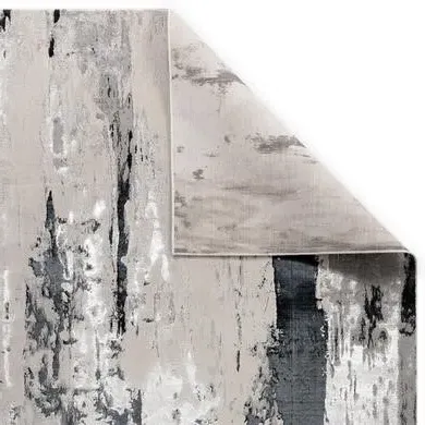 Runner Rug with Marble Effect - Silver, Polyester