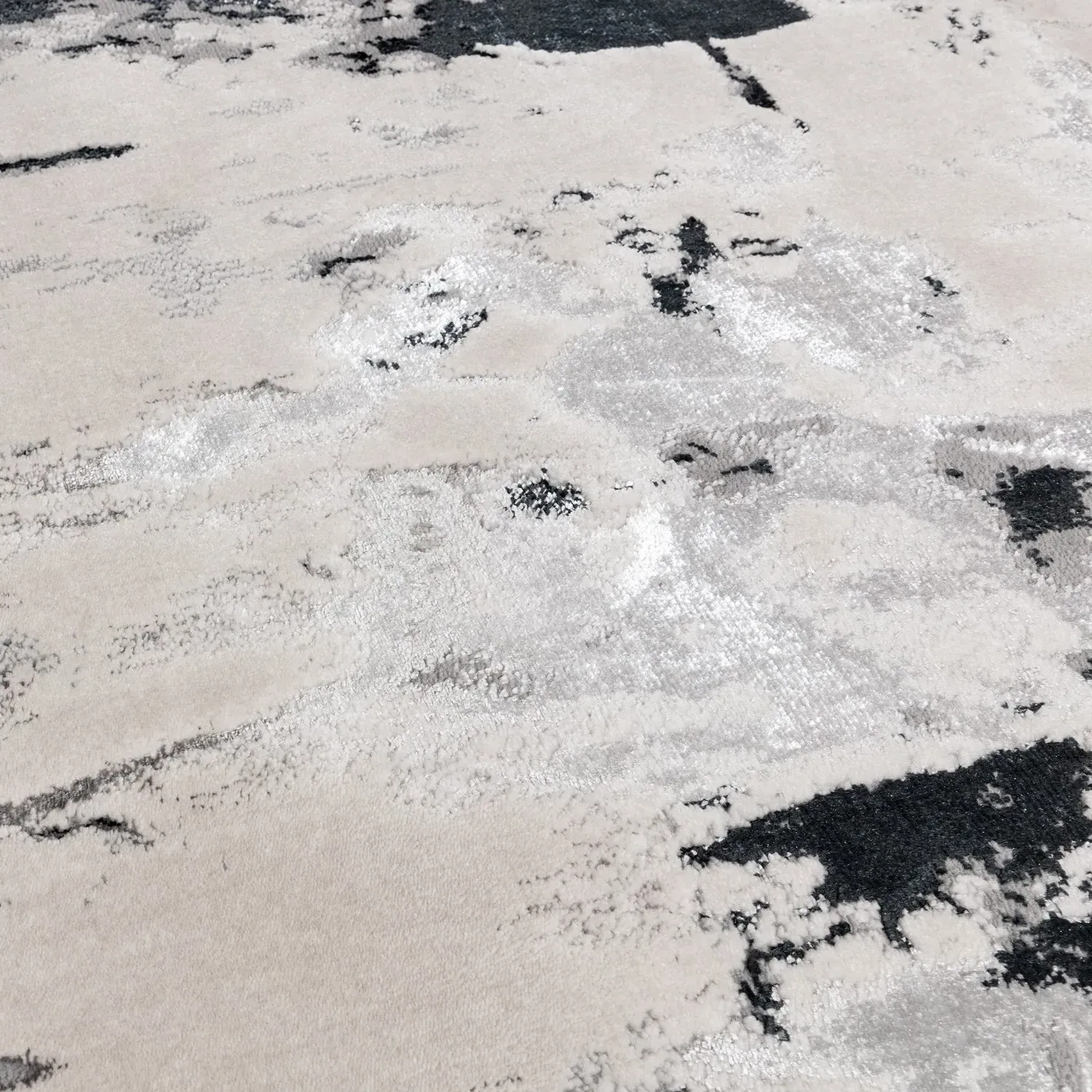 Runner Rug with Marble Effect - Silver, Polyester