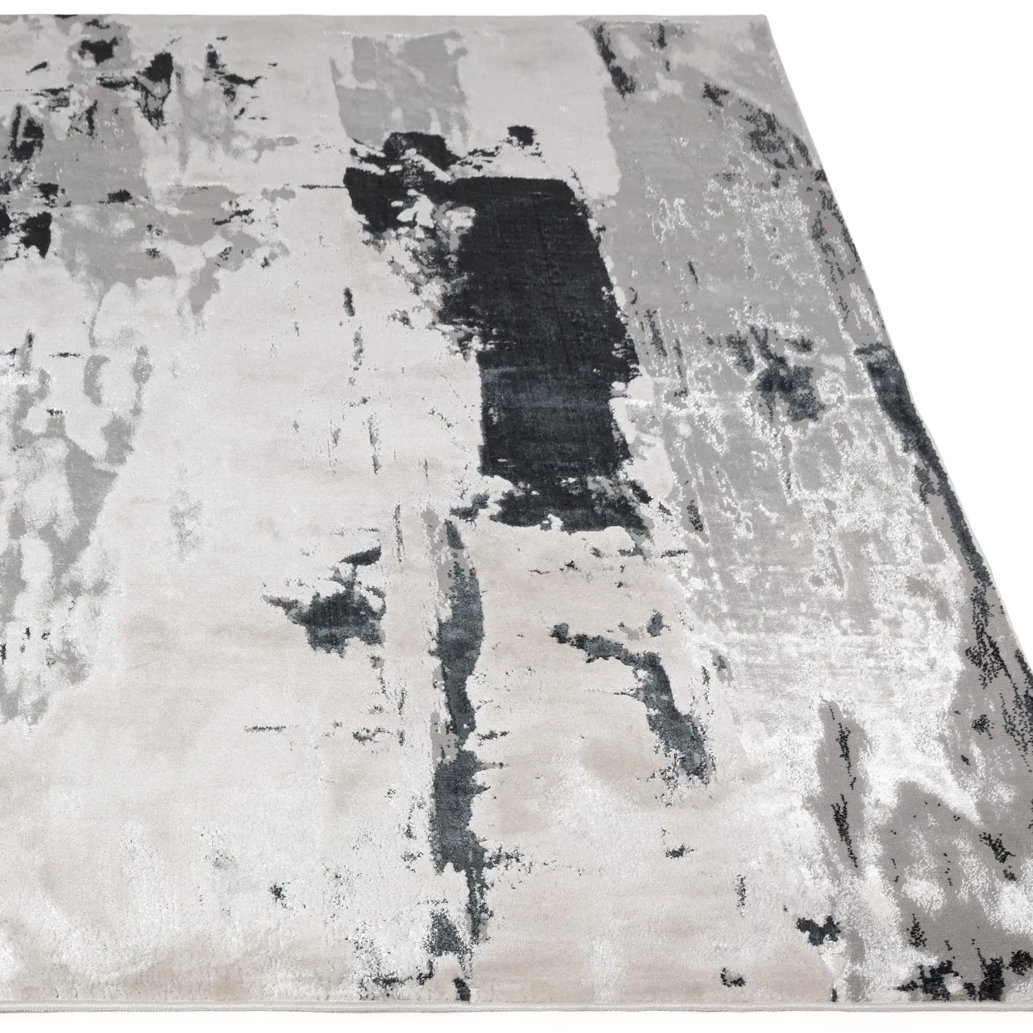 Runner Rug with Marble Effect - Silver, Polyester